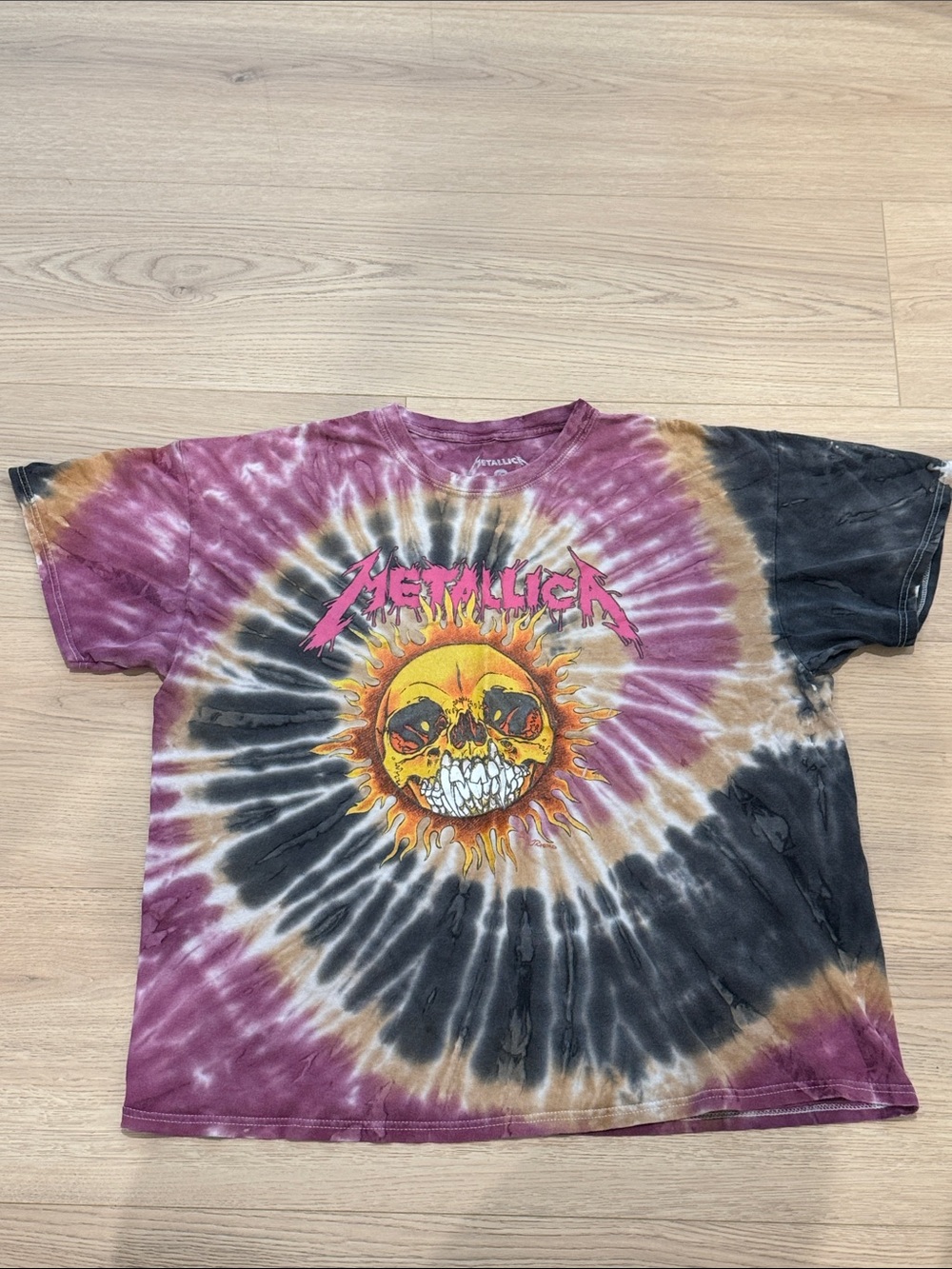 Vintage Metallica Tie-Dye Graphic Tee - Purple, Black & light Brown